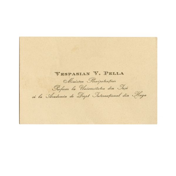 Vespasian V. Pella, carte de vizită