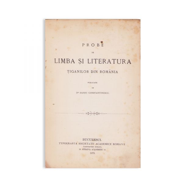 Dr. Barbu Constantinescu, Probe de limba și literatura țiganilor din România, 1878