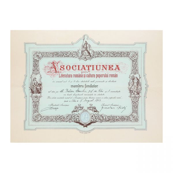 Diplomă de membru fondator, Asociațiunea pentru literatura română și cultura poporului român