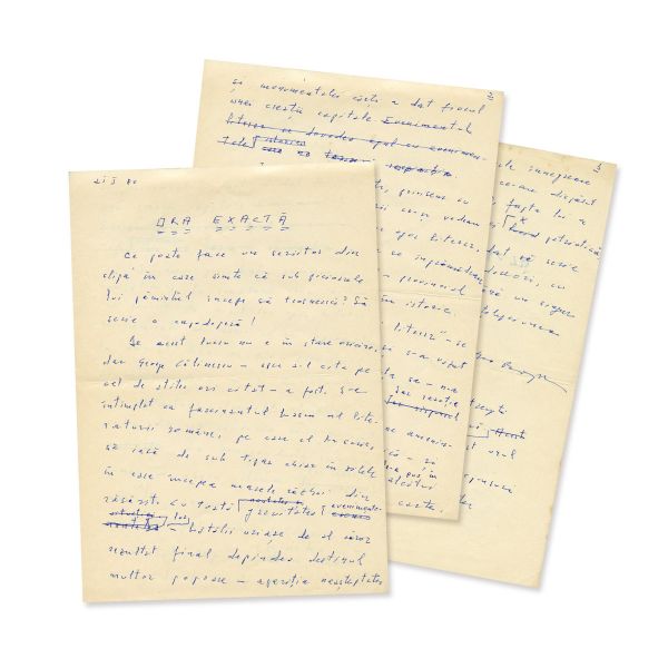 Geo Bogza, „Ora exactă”, trei file manuscris, 1980