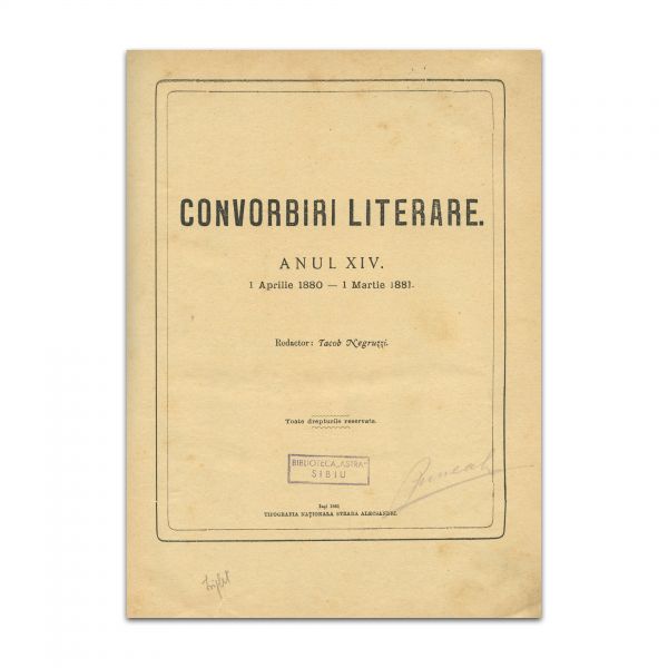 Convorbiri literare, anul XIV, cu „Scrisoarea Întâia” de M. Eminescu și „Amintiri din Copilărie” de I. Creangă 