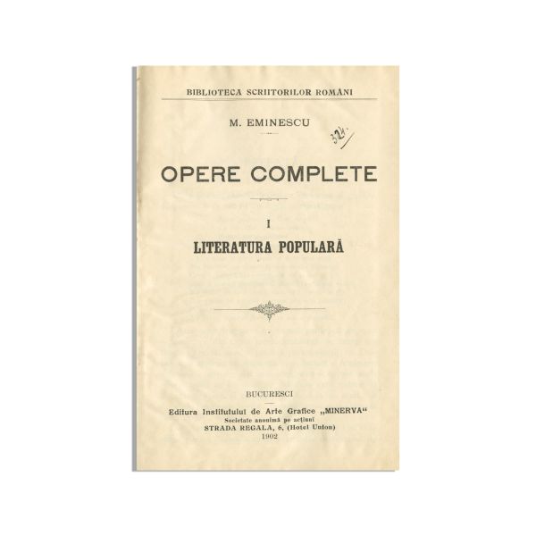 M. Eminescu, Opere complete. Literatura populară, 1902