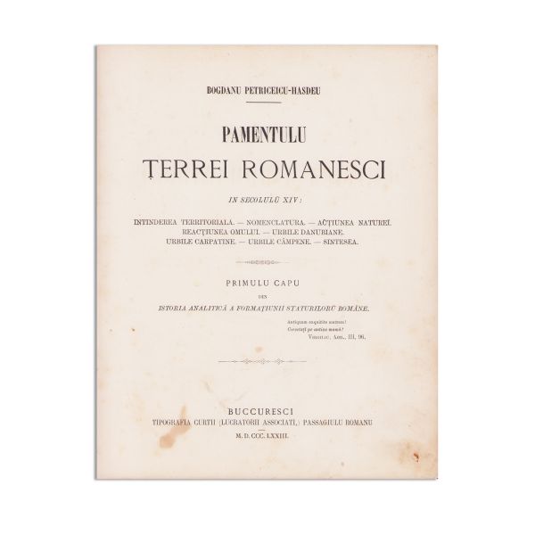 B. P. Hasdeu, Istorie critică a românilor, două volume, 1875