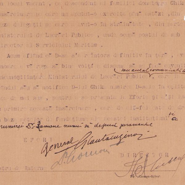 Eforia Spitalelor Civile, scrisoare adresată lui Constantin Argetoianu, 1920