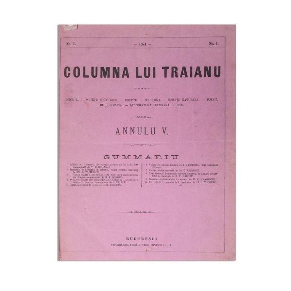 Publicația „Columna lui Traian”, An. V, Nr. 1-9, 1874 