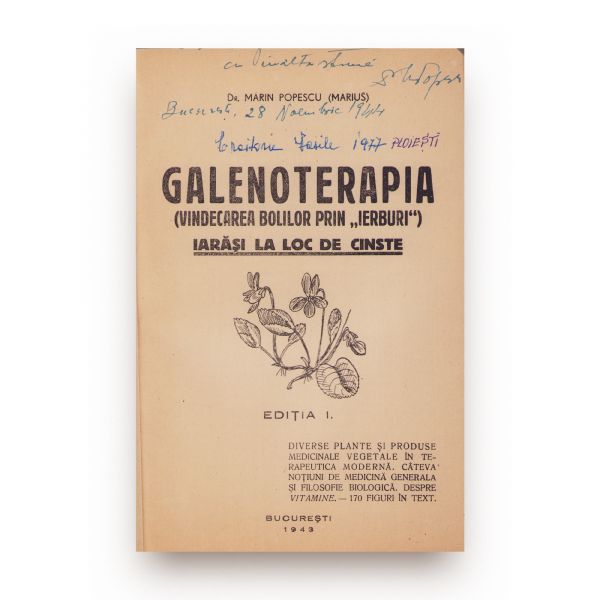 Dr. Marin Popescu, Galenoterapia, 1943, cu dedicație