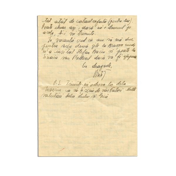 Horia Vintilă, scrisoare olografă pentru Radu Poroineanu, 1937