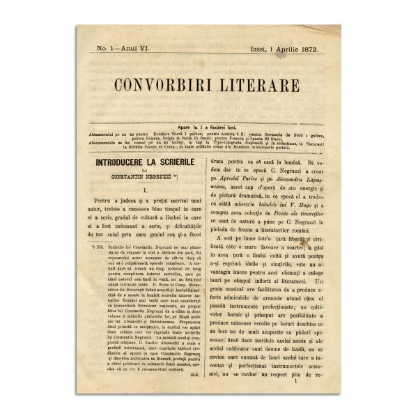 Publicația „Convorbiri Literare”, anul VI, 1 aprilie 1872 - 1 martie 1873, cu „Egipetul” și  „Sărmanul Dionis” de M. Eminescu și „Dumbrava Roșie” de V. Alecsandri