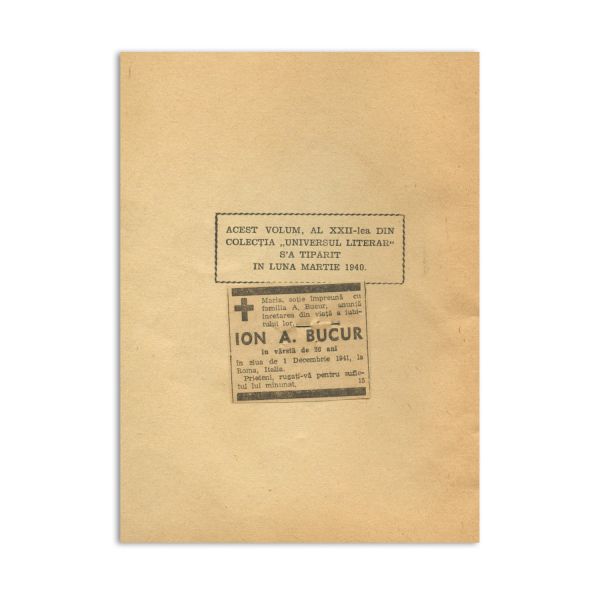 Ion A. Bucur, La maluri de liniști, 1940, cu dedicație + ferparul autorului