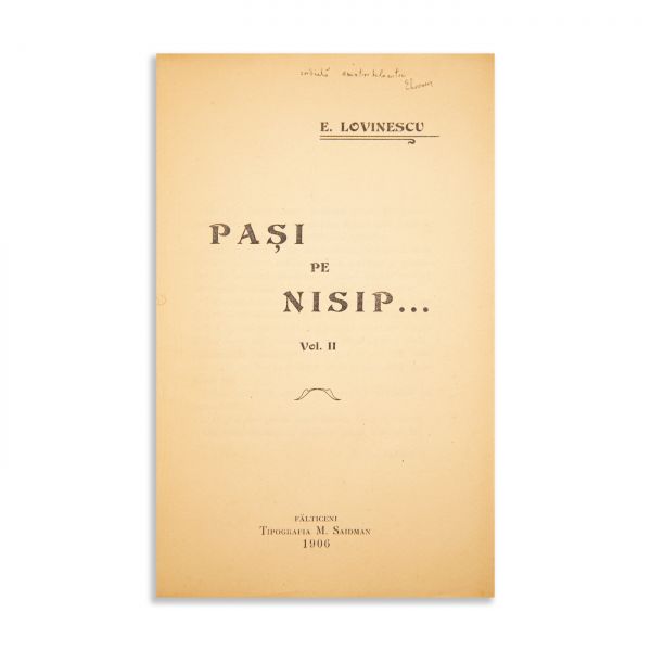 Eugen Lovinescu, Pași pe nisip, vol. II, 1906, cu dedicație olografă