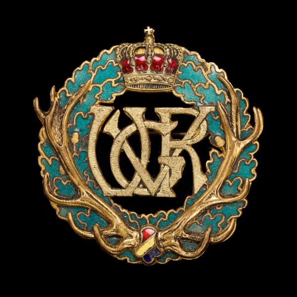 Insignă „Uniunea Generală a Vânătorilor din România”, 1919, manufactura Arthus Bertrand