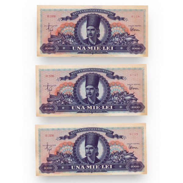 3 bancnote în valoare de 1000 lei din 1948 - Serii consecutive