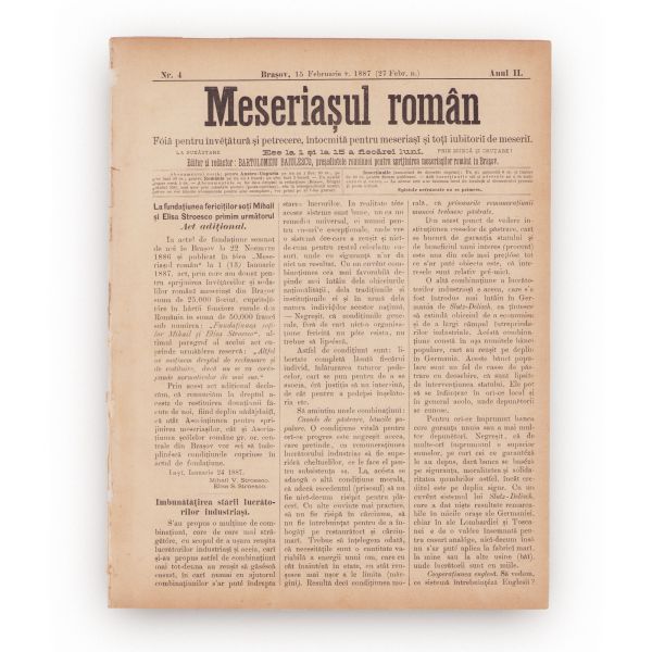Publicația „Meseriașul român”, Anul II, 3 numere, 1887