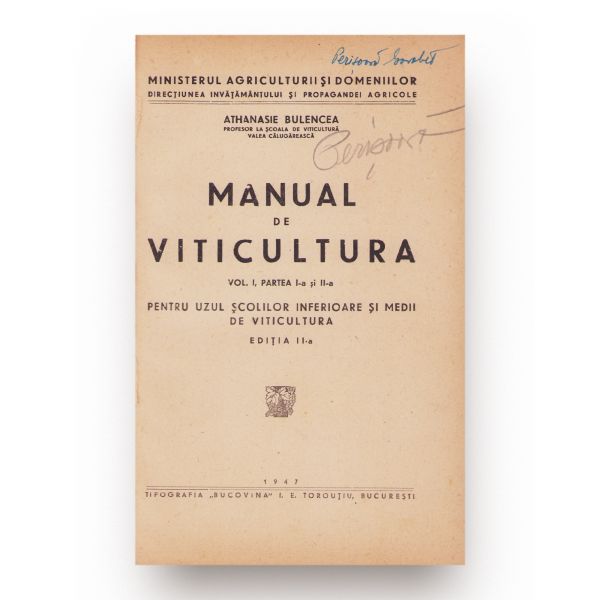 Athanasie Bulencea, Manual de viticultură, 1947