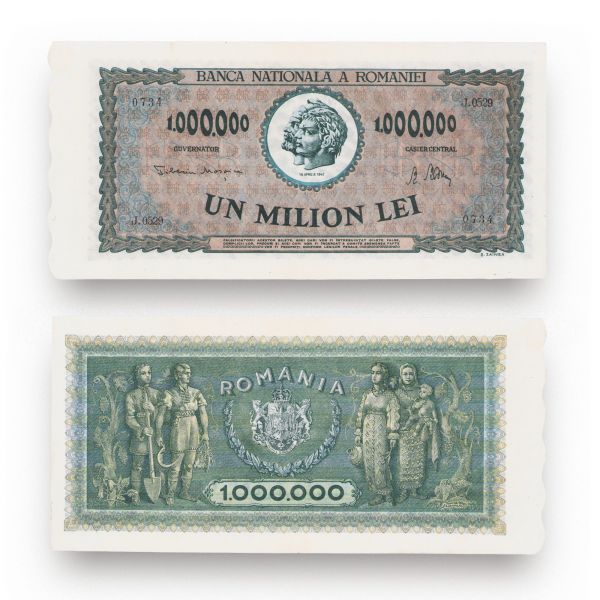 Două bancnote în valoare de 100.000 și 1.000.000 lei, 1947