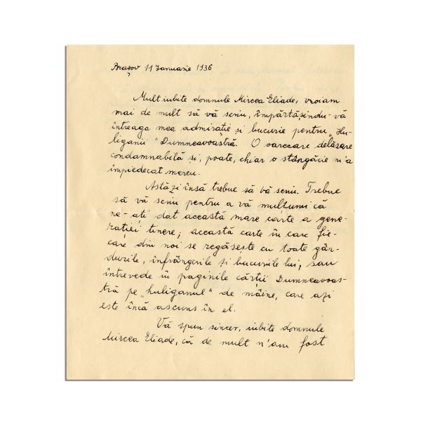 Ștefan Baciu, scrisoare pentru Mircea Eliade, 1936