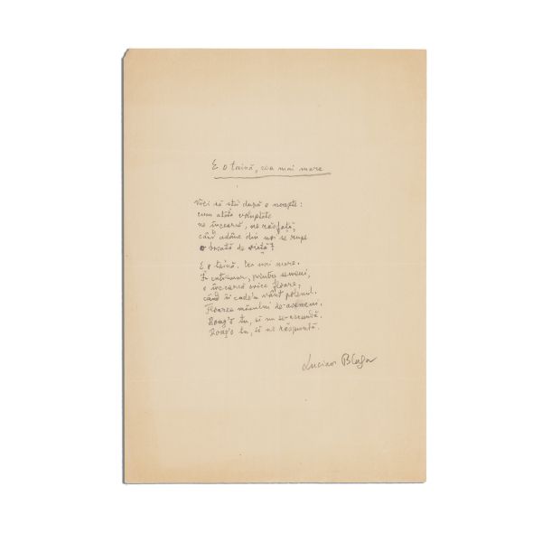 Lucian Blaga, „E o taină, cea mai mare”, filă manuscris