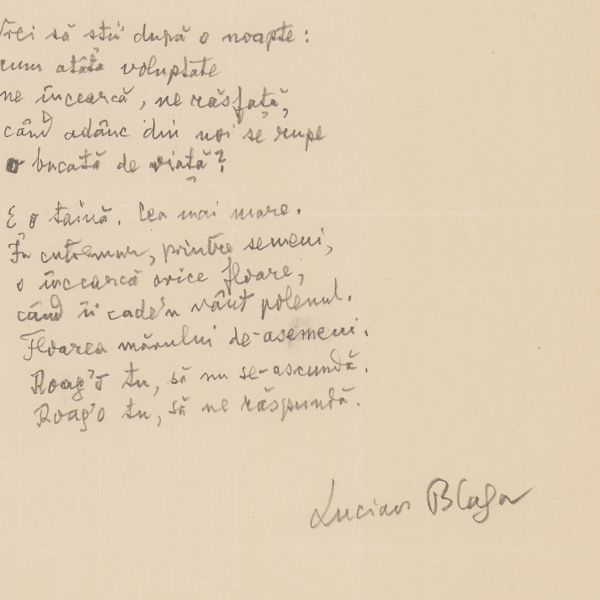 Lucian Blaga, „E o taină, cea mai mare”, filă manuscris