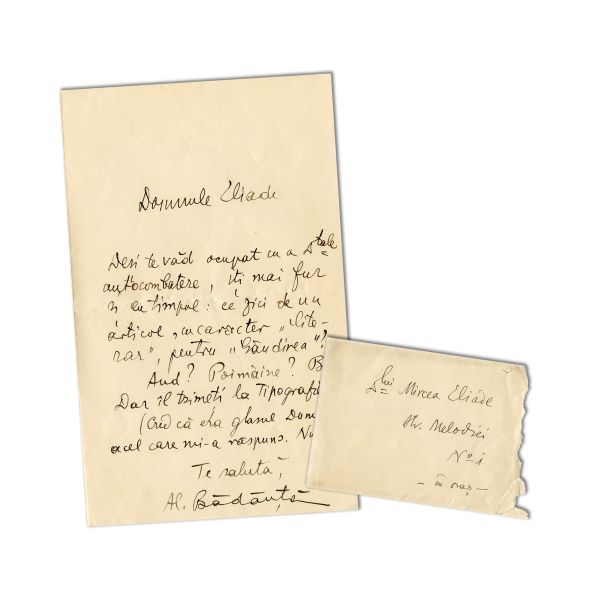 Al. Bădăuță, scrisoare pentru Mircea Eliade, [1927]
