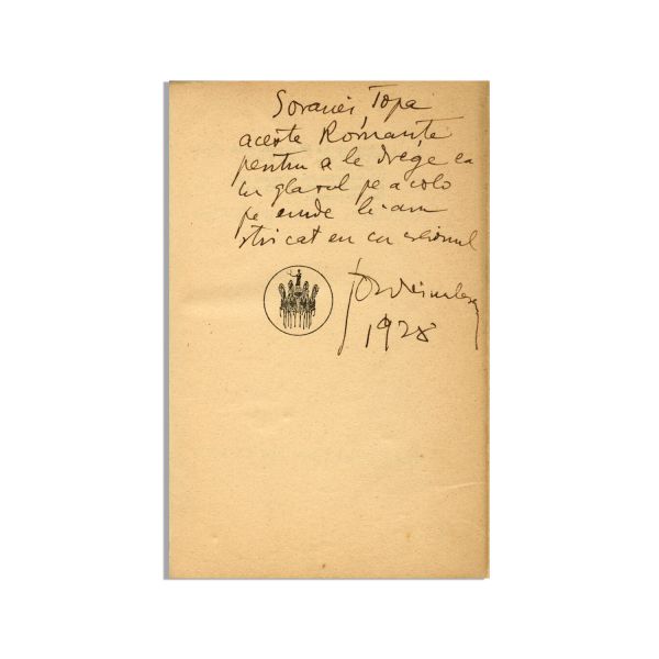 Ion Minulescu, Romanțe pentru mai târziu, 1927, cu dedicație pentru Sorana Țopa