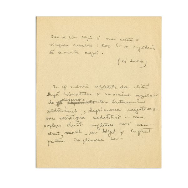 Mircea Eliade, Însemnări și observații, iulie 1928, șase file manuscris