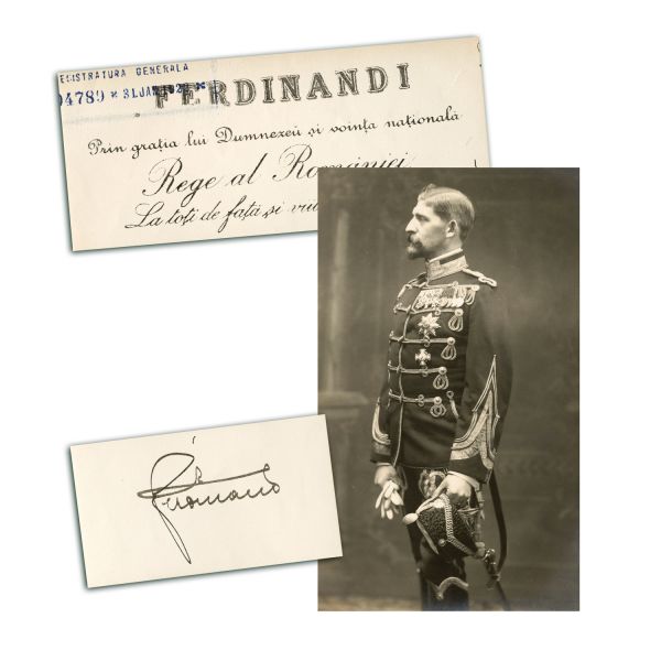 Regele Ferdinand I, carte poștală fotografică + semnătură olografă