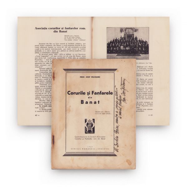 Prof. Iosif Velceanu, Corurile și fanfarele din Banat, 1929, cu dedicație pentru Ioachim Perian