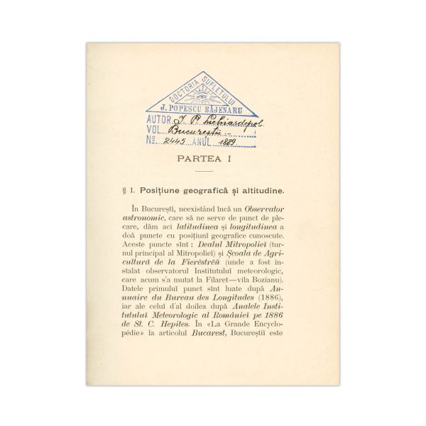 Ion P. Licherdopol, Bucureștii, 1889, cu ex-librisul lui I. Popescu Băjenaru