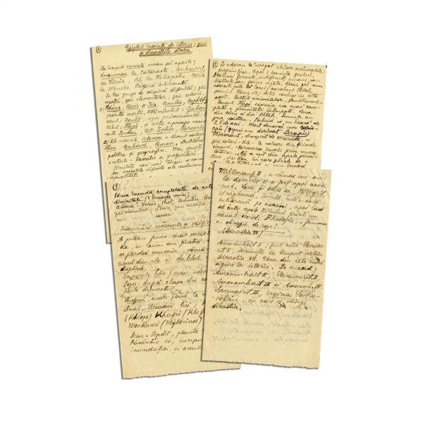 Mircea Eliade, „Egiptul înainte de istorie; zeii și dinastiile divine”, 4 pagini manuscris 