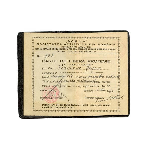 Sorana Țopa, Carte de liberă profesie și identitate, 1930