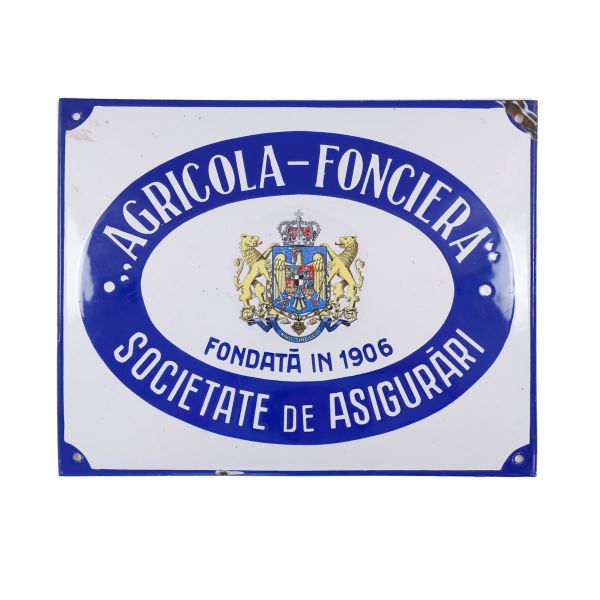 Societatea de asigurări „Agricola-Fonciera”, 1906, pancartă metalică