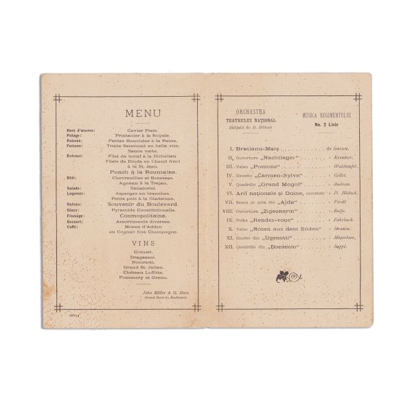 Meniu al banchetului dat în onoarea lui I. C. Brătianu, 1888