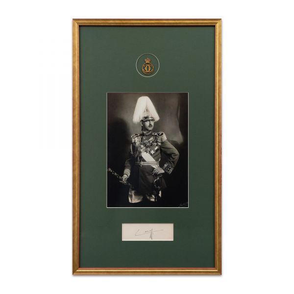 Regele Carol al II-lea, reproducere fotografică + bilet cu semnătură + cifru 