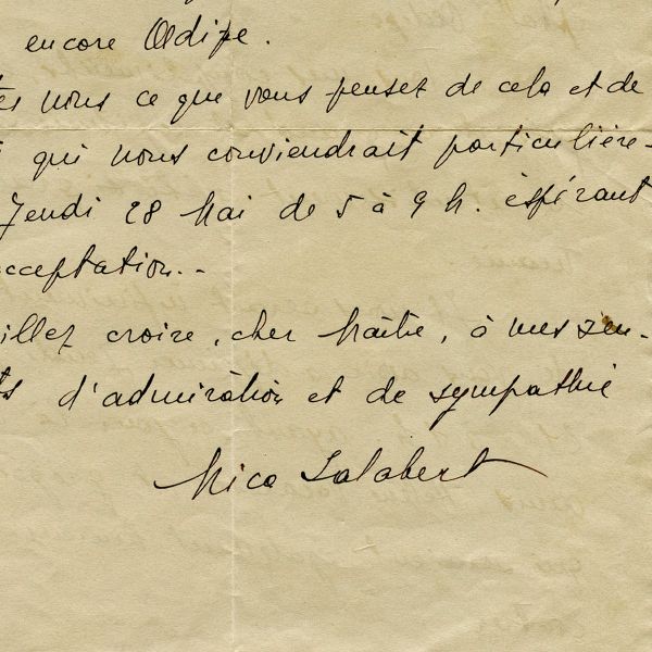 George Enescu, scrisoare din partea Micăi Salabert cu ocazia premierei „Oedipe”, 1936