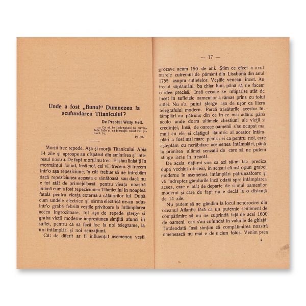 Arhim. I. Scriban, Naufragiul „Titanicului”, 1912, cu dedicație olografă 