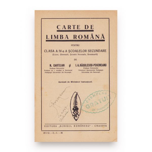 N. Cartojan și I. A. Rădulescu-Pogoneanu, Carte de limba română, două volume, 1936 - 1937 