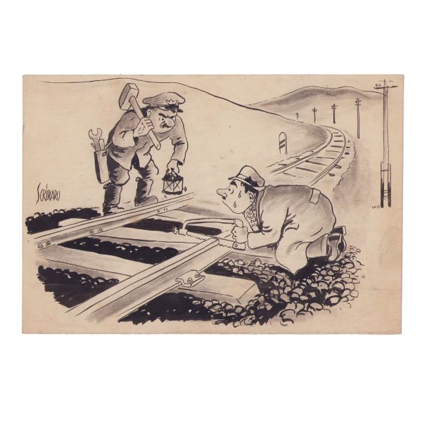 Vasile Scripcaru, Aviația râde, 1945, cu semnătura ilustratorului Mihail D. Gion + două lucrări de grafică