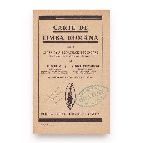 N. Cartojan și I. A. Rădulescu-Pogoneanu, Carte de limba română, două volume, 1936 - 1937 