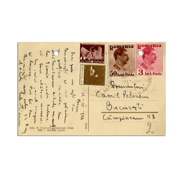 Mihail Sebastian, carte poștală pentru Camil Petrescu, 12 august 1938