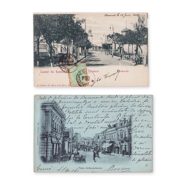 Bulevardul și Piața Independenței din Constanța, două fotografii tip carte poștală, 1902