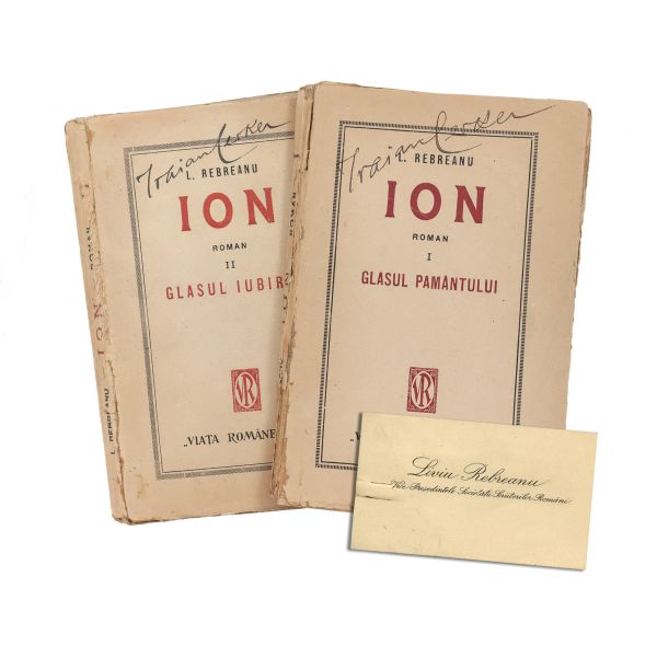 Liviu Rebreanu, Ion, 1920, două volume + carte de vizită cu însemnare olografă