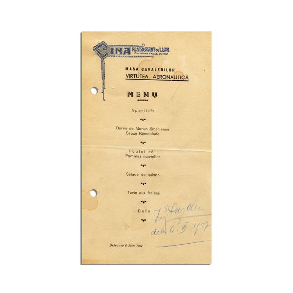 Meniu, Masa cavalerilor „Virtutea aeronautică”, 1937
