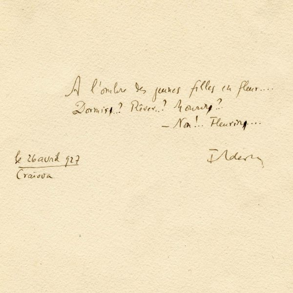 Felix Aderca, versuri dedicate lui Yvonne Rossignon, filă manuscris