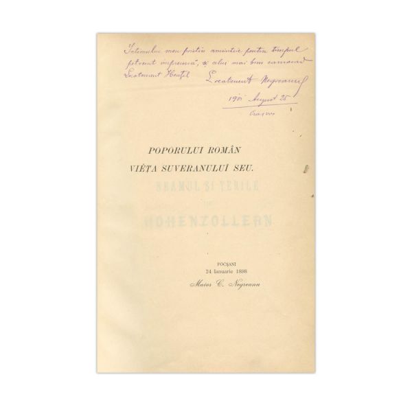 Maior C. Negreanu, Maiestatea Sa Regele Carol I, vol. I, 1898, cu dedicație