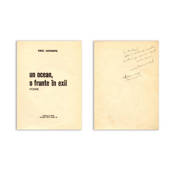 Virgil Carianopol, Un ocean, o frunte în exil, 1934, cu dedicație olografă