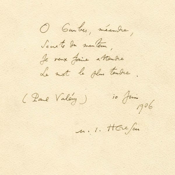 Niculae I. Herescu, filă cu un catren din Paul Valery, 10 iunie 1906