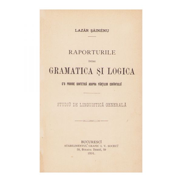 Lazăr Șăineanu, Raporturile între gramatica și logica, 1891