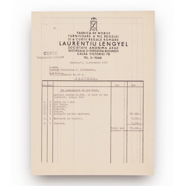 Colecție de cinci facturi ale unor societăți ce comercializează mobilă, 1925-1945