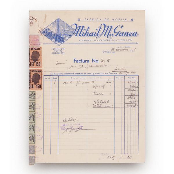 Colecție de cinci facturi ale unor societăți ce comercializează mobilă, 1925-1945
