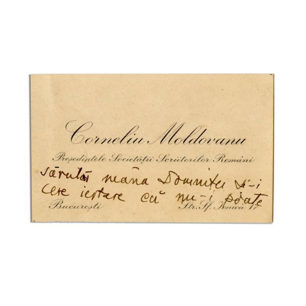 Corneliu Moldovanu, carte de vizită cu însemnare olografă